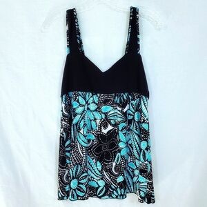 Wrapper Black & Turquoise Peplum Floral Sleeveless Top